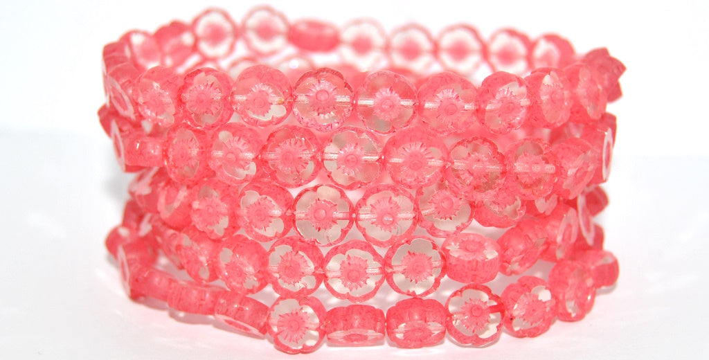 Table Cut Round Beads Hawaii Flowers, Transparent Yellow 84304 (80100-84304), Glass, Czech Republic