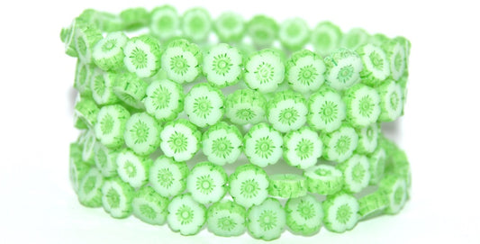 Table Cut Round Beads Hawaii Flowers, White 84310 (02010-84310), Glass, Czech Republic