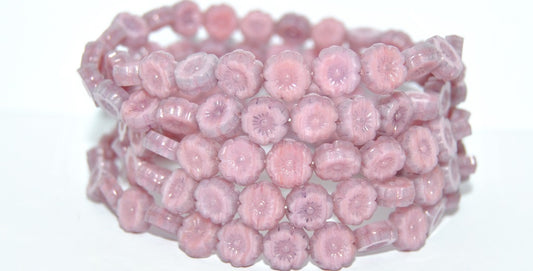 Table Cut Round Beads Hawaii Flowers, Opaque Pink 14494B (76016-14494B), Glass, Czech Republic