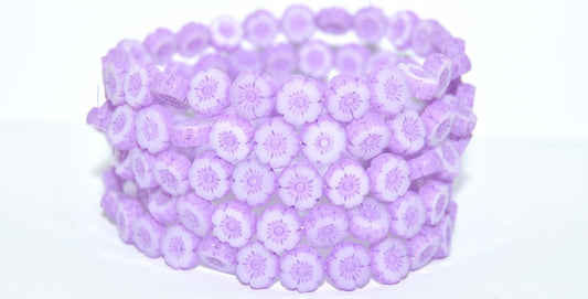 Table Cut Round Beads Hawaii Flowers, White 84806 (02010-84806), Glass, Czech Republic