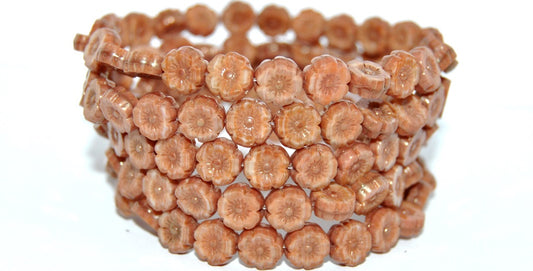 Table Cut Round Beads Hawaii Flowers, Brown Mixed Colors Luster Lila (BROWN-MIX-14494), Glass, Czech Republic