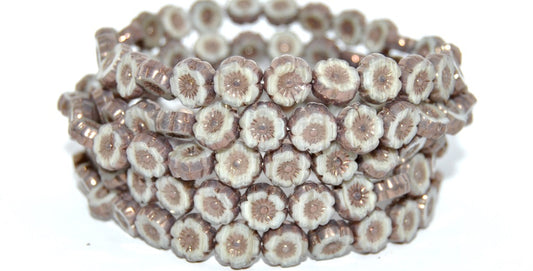 Table Cut Round Beads Hawaii Flowers, 4214010 Bronze (4214010-14415), Glass, Czech Republic