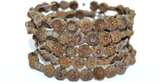 Table Cut Round Beads Hawaii Flowers, 47777 Travertin (47777-86800), Glass, Czech Republic