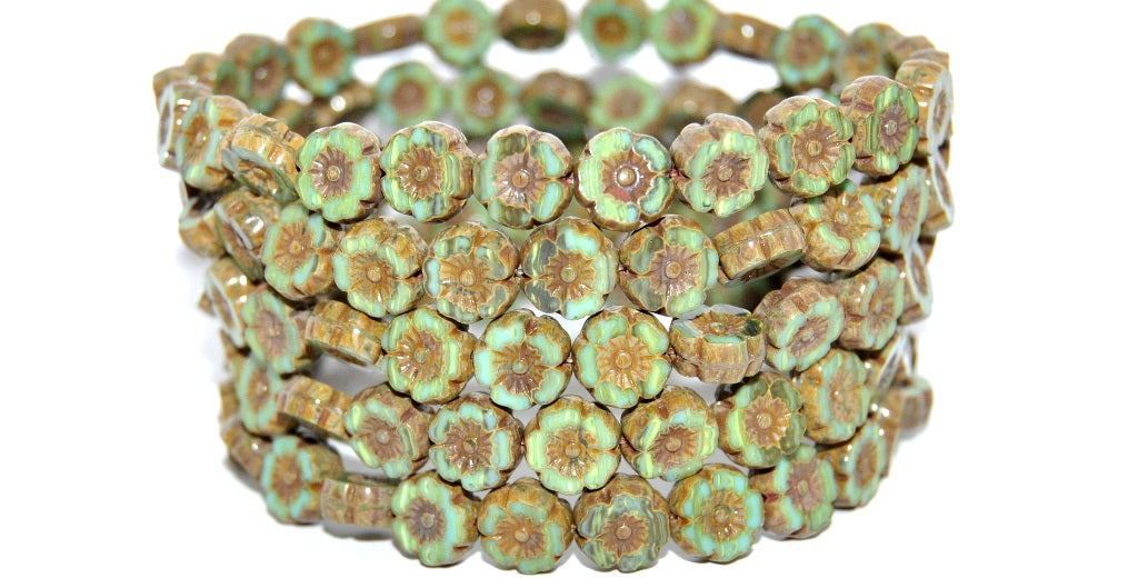 Table Cut Round Beads Hawaii Flowers, 51540201 Travertin (51540201-86800), Glass, Czech Republic