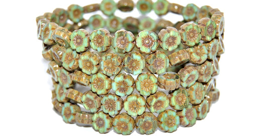 Table Cut Round Beads Hawaii Flowers, 51540201 Travertin (51540201-86800), Glass, Czech Republic