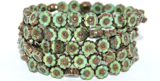 Table Cut Round Beads Hawaii Flowers, 51540201 Bronze (51540201-14415), Glass, Czech Republic