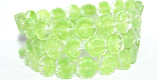 Table Cut Round Beads Hawaii Flowers,Opaque Green (56018), Glass, Czech Republic