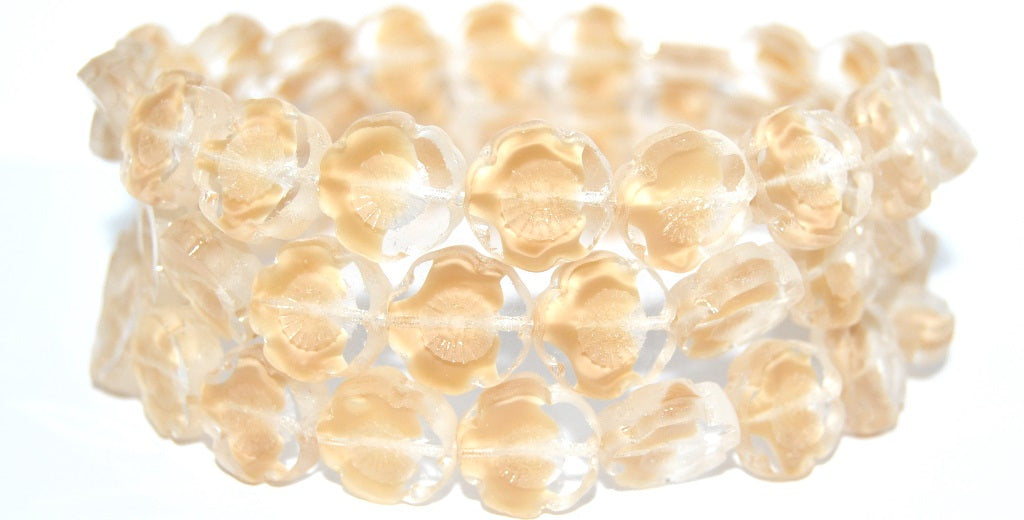 Table Cut Round Beads Hawaii Flowers,Mix Crystal Beige Matte (16018-M), Glass, Czech Republic