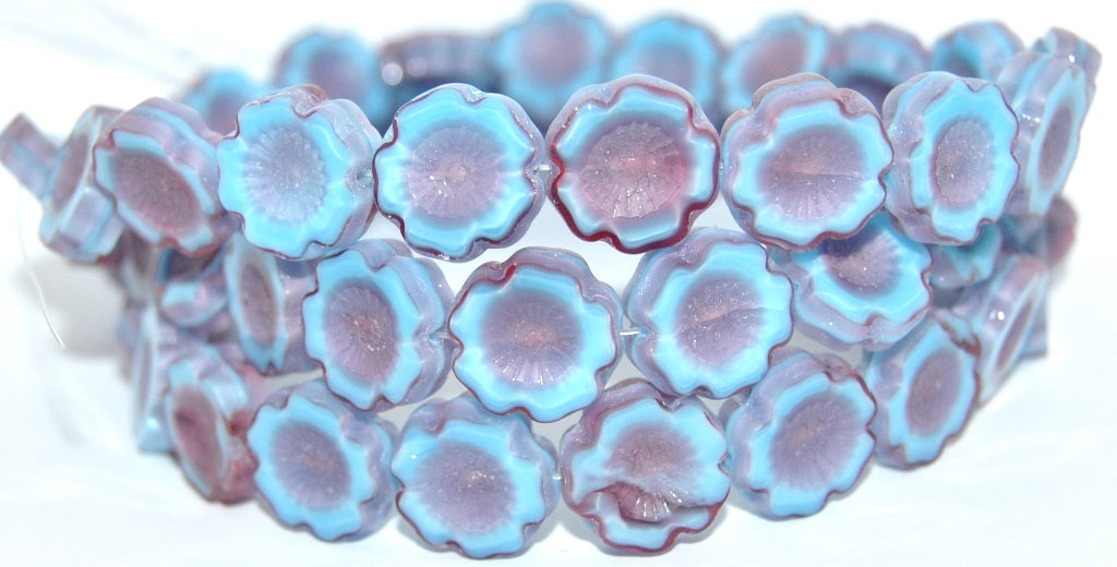 Table Cut Round Beads Hawaii Flowers, 67713 (67713), Glass, Czech Republic