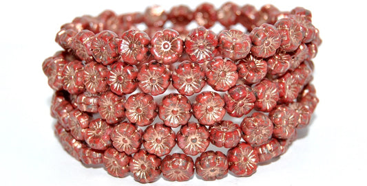 Hawaii Flower Pressed Glass Beads, Mixed Colors Red Copper Lined (MIX-RED-54200), Glass, Czech Republic