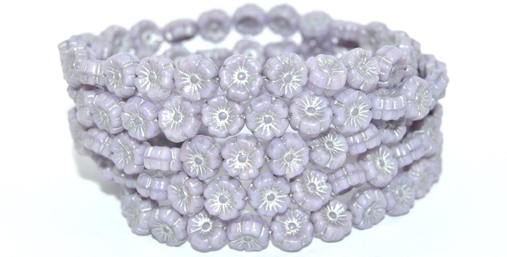 Hawaii Flower Pressed Glass Beads, 24010 Silver Lined (24010-54201), Glass, Czech Republic