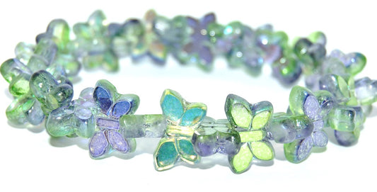 Table Cut Butterfly Beads, Glossy Purple Green (48106), Glass, Czech Republic