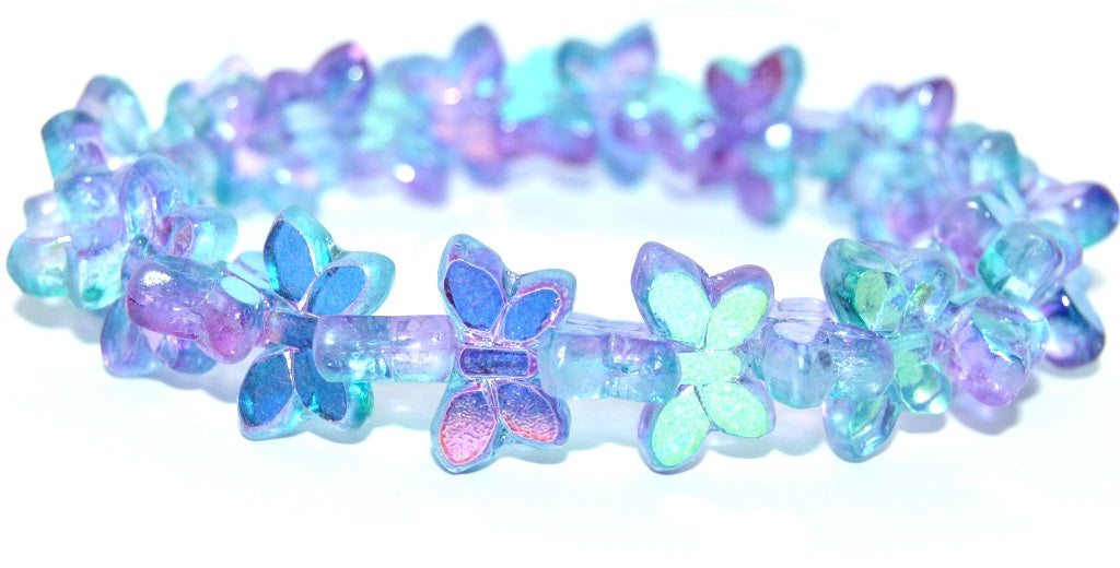 Table Cut Butterfly Beads, Glossy Blue Purple (48123), Glass, Czech Republic