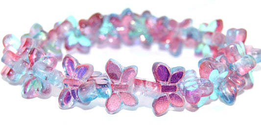 Table Cut Butterfly Beads, Glossy Red Blue (48113), Glass, Czech Republic