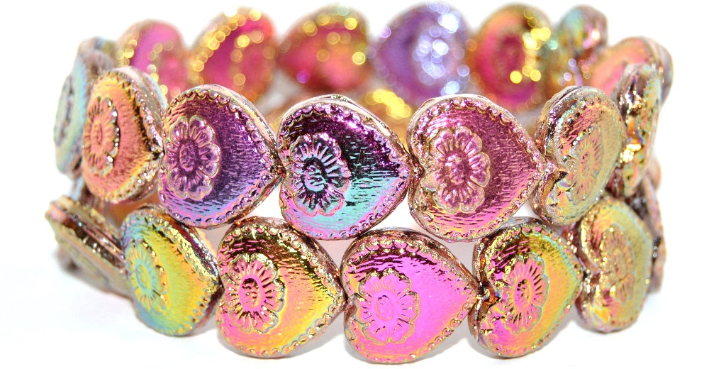 Heart With Flower Pressed Glass Beads, Crystal Vitex 2Xside (00030-VITEX-2XSIDE), Glass, Czech Republic