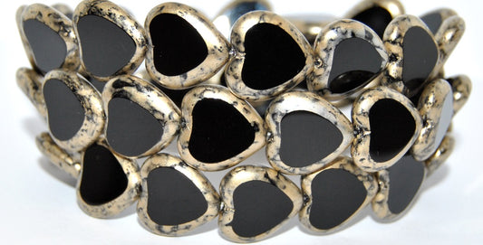 Table Cut Heart Beads, Black 43710 (23980-43710), Glass, Czech Republic