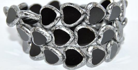 Table Cut Heart Beads, Black 43700 (23980-43700), Glass, Czech Republic