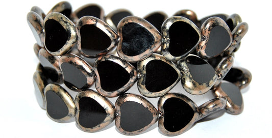 Table Cut Heart Beads, Black 43750 (23980-43750), Glass, Czech Republic