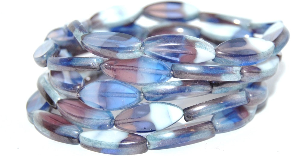 Table Cut Oval Boat Beads, 20803 Luster Blue Full Coated (020803-14464), Glass, Czech Republic