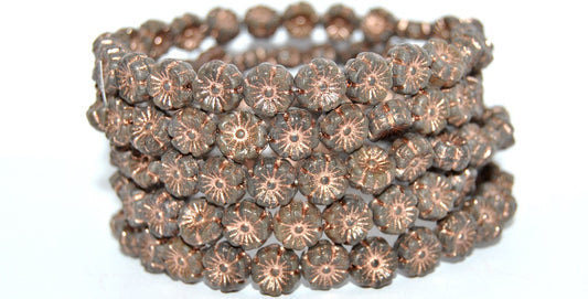 Hawaii Flower Pressed Glass Beads, Opaque Gray Copper Lined (43030-54200), Glass, Czech Republic