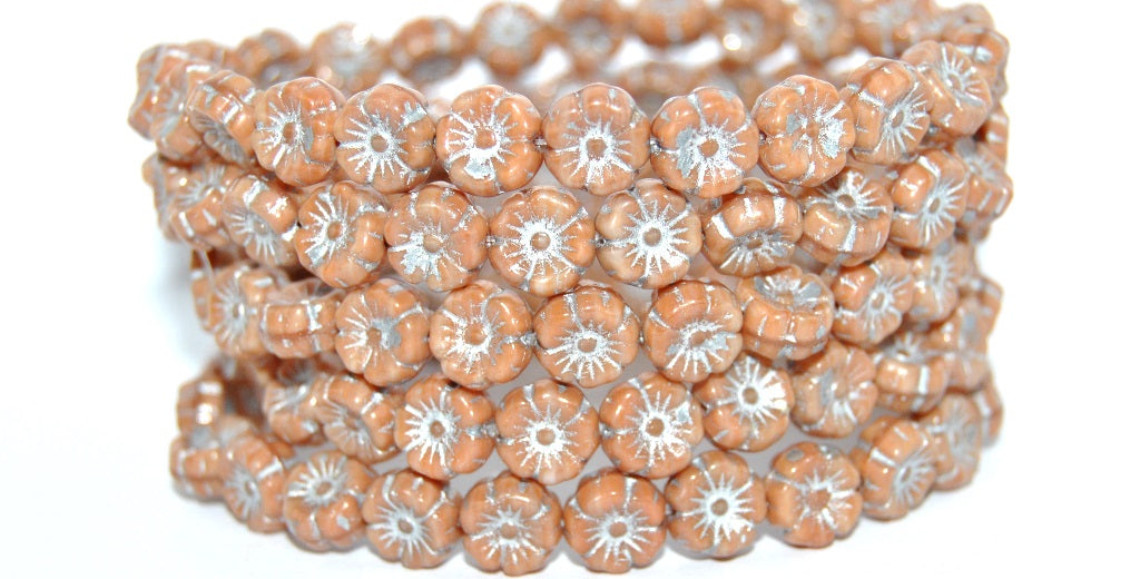 Hawaii Flower Pressed Glass Beads, 13730 Silver Lined (13730-54201), Glass, Czech Republic