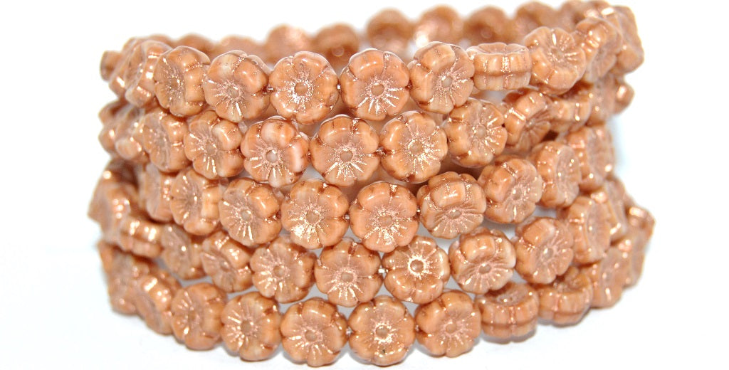 Hawaii Flower Pressed Glass Beads, 13730 Copper Lined (13730-54200), Glass, Czech Republic