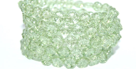 Hawaii Flower Pressed Glass Beads, Crystal Luster Green Full Coated (00030-14457), Glass, Czech Republic