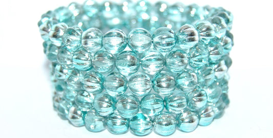 Melon Round Pressed Glass Beads With Stripes, Crystal 97368 (00030-97368), Glass, Czech Republic