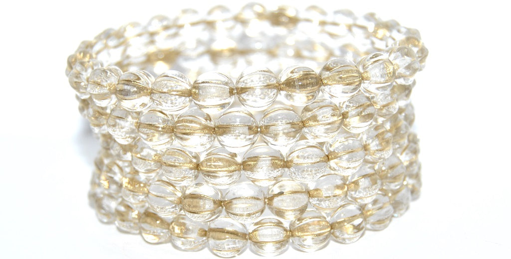 Melon Round Pressed Glass Beads With Stripes, Crystal 54202A (00030-54202A), Glass, Czech Republic