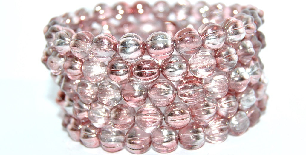 Melon Round Pressed Glass Beads With Stripes, Crystal 97388 (00030-97388), Glass, Czech Republic
