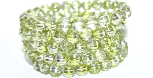 Melon Round Pressed Glass Beads With Stripes, Crystal 97356 (00030-97356), Glass, Czech Republic