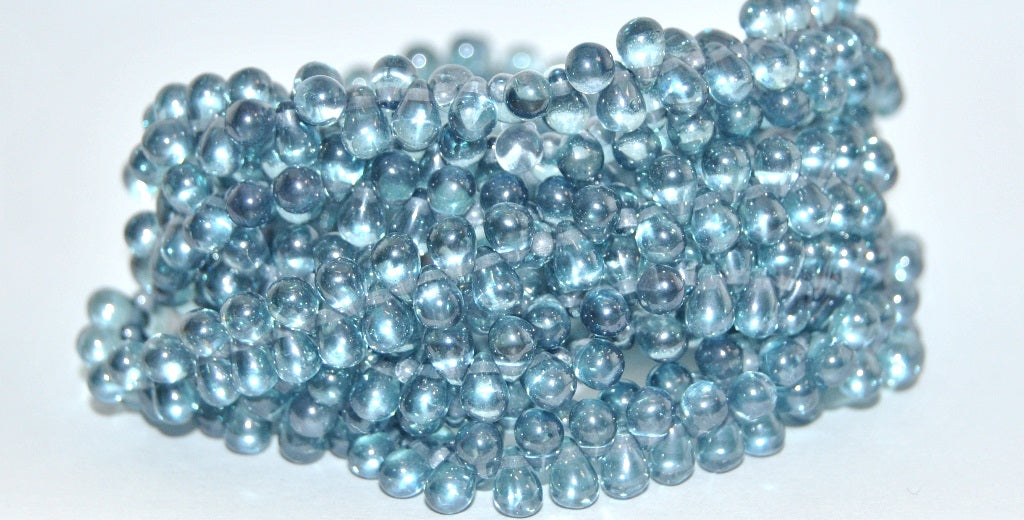 Pear Teardrop Pressed Glass Beads, Crystal Luster Blue Full Coated (00030-14464), Glass, Czech Republic