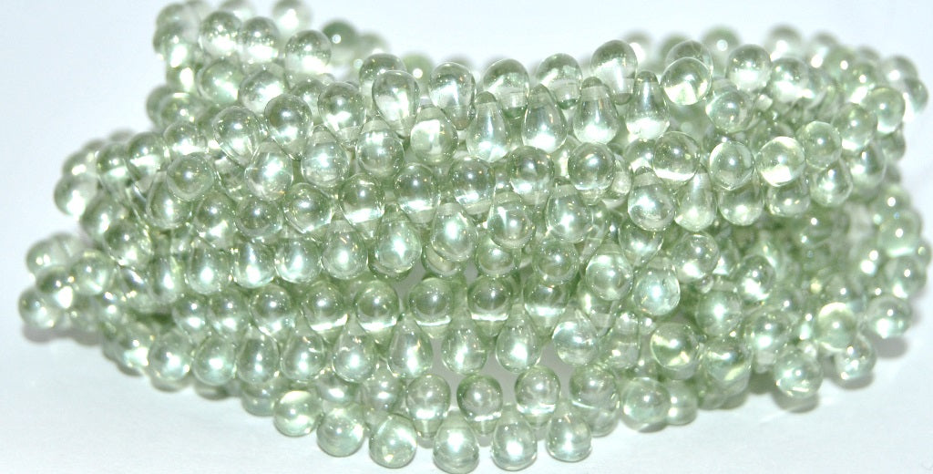 Pear Teardrop Pressed Glass Beads, Crystal Luster Green Full Coated (00030-14457), Glass, Czech Republic