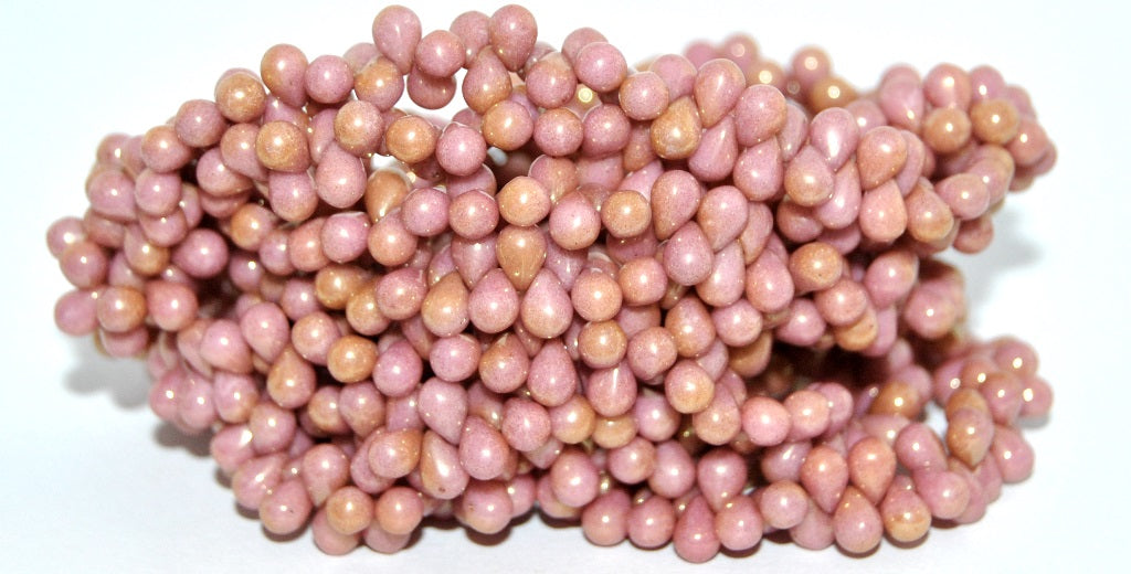 Pear Teardrop Pressed Glass Beads, Chalk White Luster Red Full Coated (03000-14495), Glass, Czech Republic