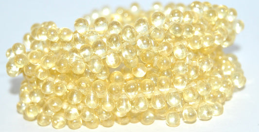 Pear Teardrop Pressed Glass Beads, Crystal Luster Yellow Full Coated (00030-14483), Glass, Czech Republic