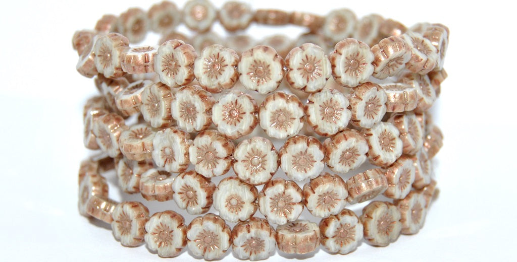 Table Cut Round Beads Hawaii Flowers, 13060 86750 (13060-86750), Glass, Czech Republic