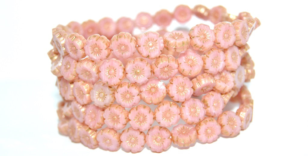 Table Cut Round Beads Hawaii Flowers, Opaque Pink 86710 (74020-86710), Glass, Czech Republic
