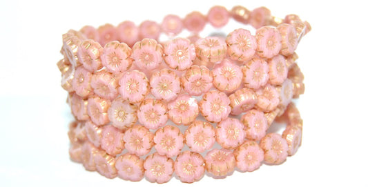 Table Cut Round Beads Hawaii Flowers, Opaque Pink 86710 (74020-86710), Glass, Czech Republic