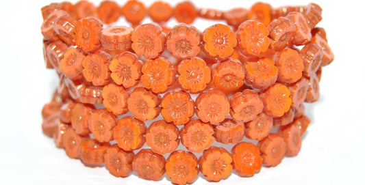 Table Cut Round Beads Hawaii Flowers, 9312140 Luster Red Full Coated (9312140-14495), Glass, Czech Republic