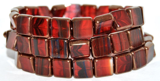 Table Cut Square Beads, Mixed Colors Red Bronze (MIX-RED-14415), Glass, Czech Republic