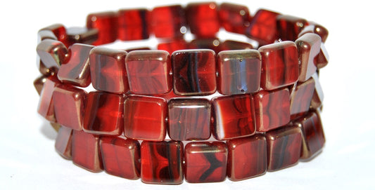 Table Cut Square Beads, Mixed Colors Red Luster Red Full Coated (MIX-RED-14495), Glass, Czech Republic