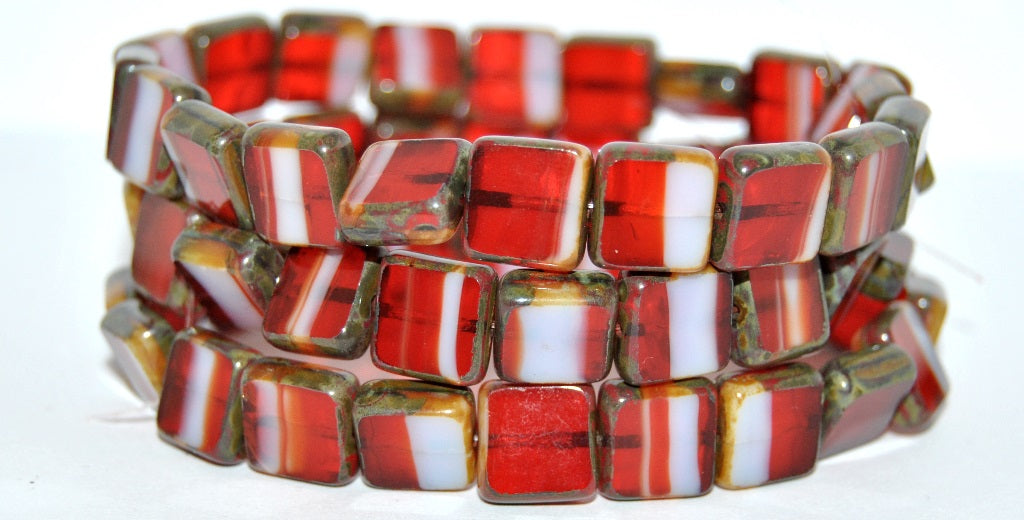 Table Cut Square Beads, Mixed Colors Orange Travertin B (MIX-ORANGE-86800B), Glass, Czech Republic