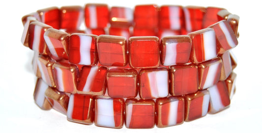 Table Cut Square Beads, Mixed Colors Orange Luster Red Full Coated (MIX-ORANGE-14495), Glass, Czech Republic