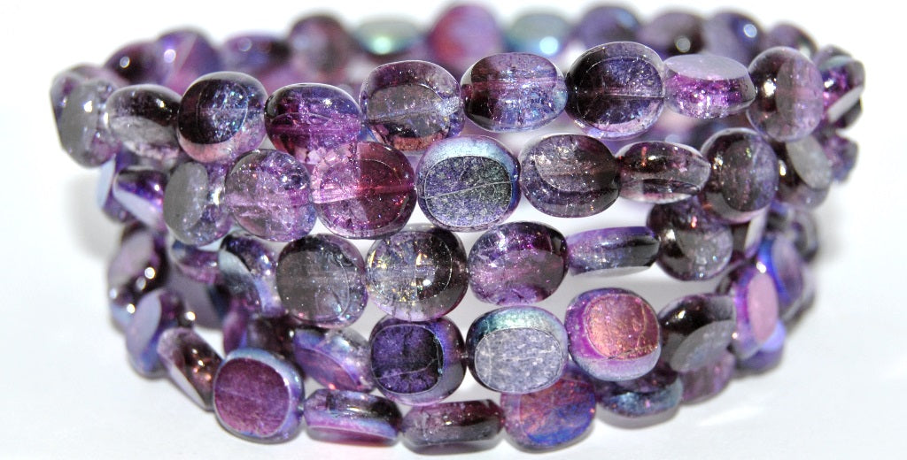 Table Cut Round Candy Beads, Mix Crystal Purple Glossy Purple Gray Crack (27008-48122-CRACK), Glass, Czech Republic