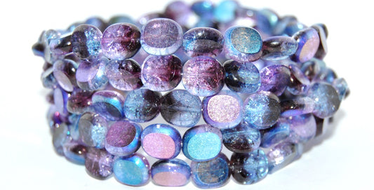 Table Cut Round Candy Beads, Mix Crystal Purple Glossy Blue Violet Crack (27008-48102-CRACK), Glass, Czech Republic