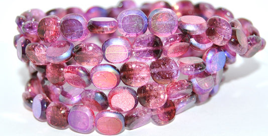 Table Cut Round Candy Beads, Mix Crystal Purple Glossy Red Pink Crack (27008-48120-CRACK), Glass, Czech Republic