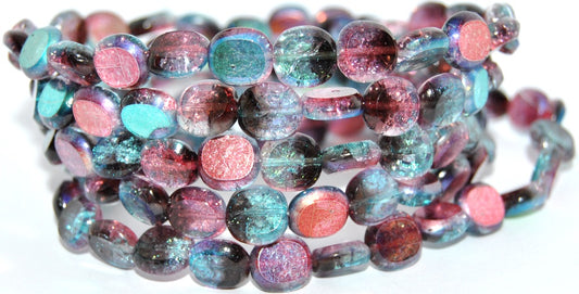Table Cut Round Candy Beads, Mix Crystal Purple Glossy Red Blue Crack (27008-48113-CRACK), Glass, Czech Republic