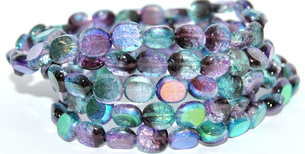 Table Cut Round Candy Beads, Mix Crystal Purple Glossy Blue Purple Crack (27008-48123-CRACK), Glass, Czech Republic
