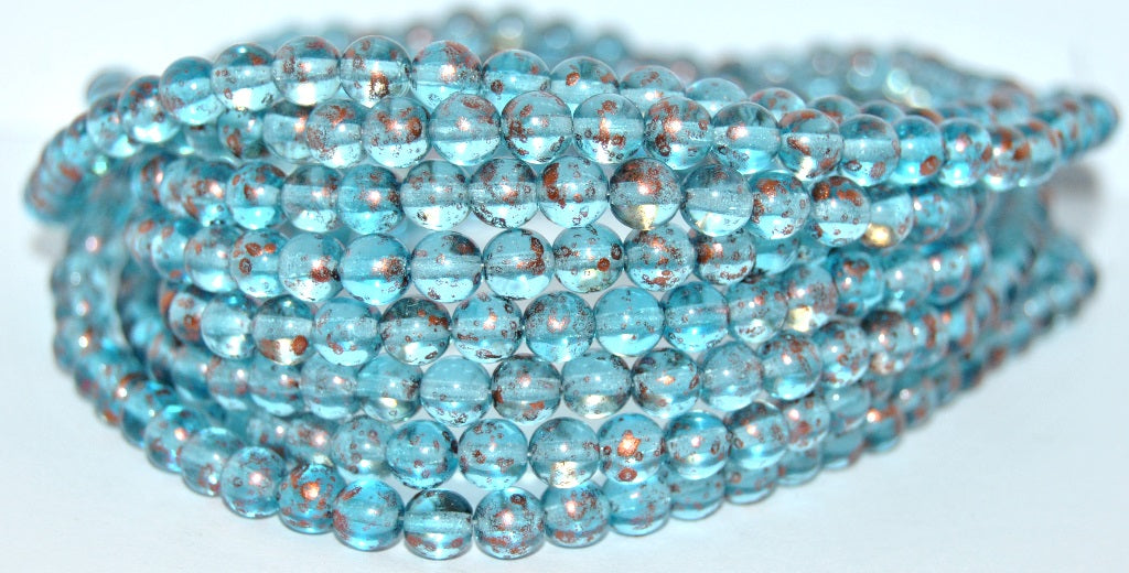 Round Pressed Glass Beads Druck, Transparent Aqua 94402 (60020-94402), Glass, Czech Republic