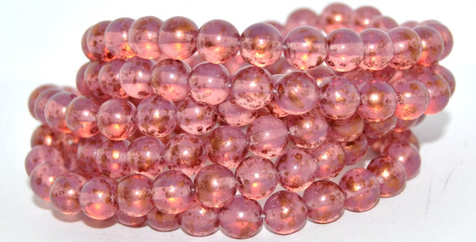 Round Pressed Glass Beads Druck, Opal Pink 94402 (71010-94402), Glass, Czech Republic